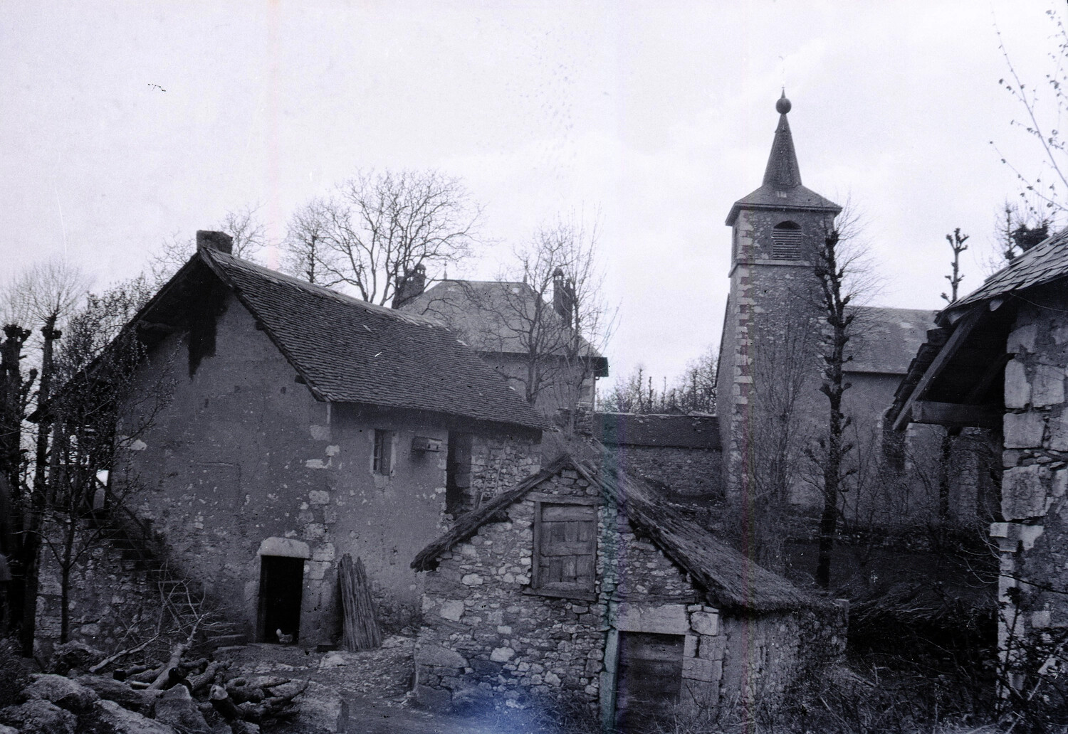 Rural French Village with Church Spire, World War I Era