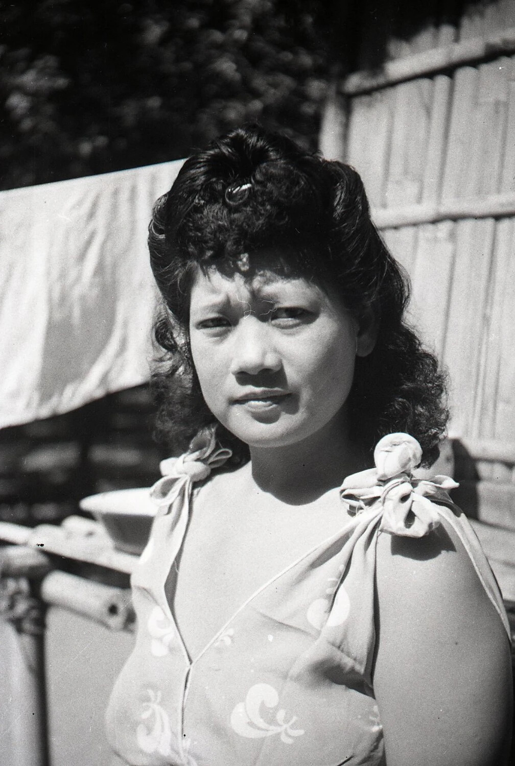 Portrait of Young Filipino Woman in Floral Sundress (Variant), Luzon, Philippines, WWII Era