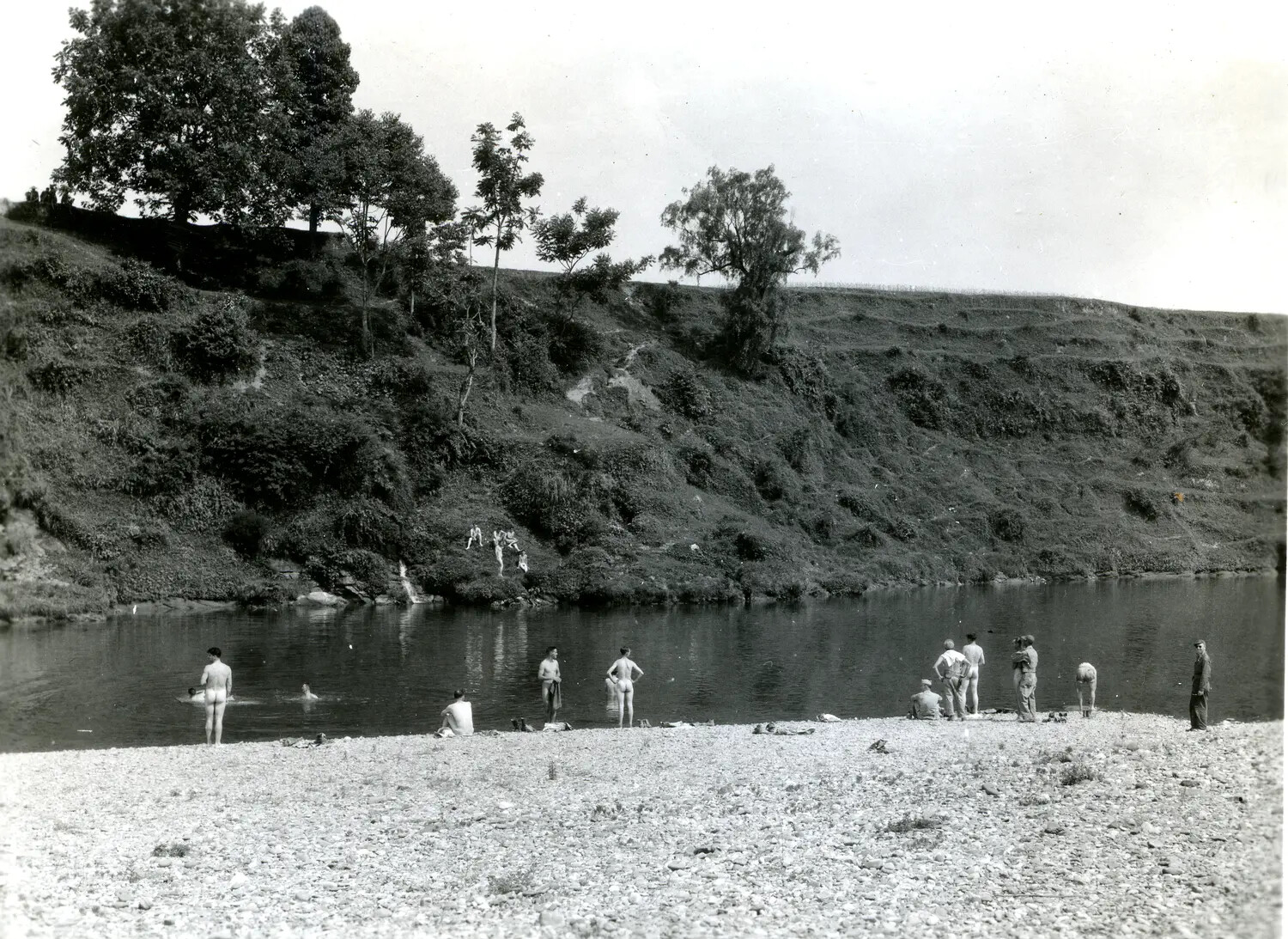 American Servicemen Bathing in River, China-Burma-India Theater, WWII