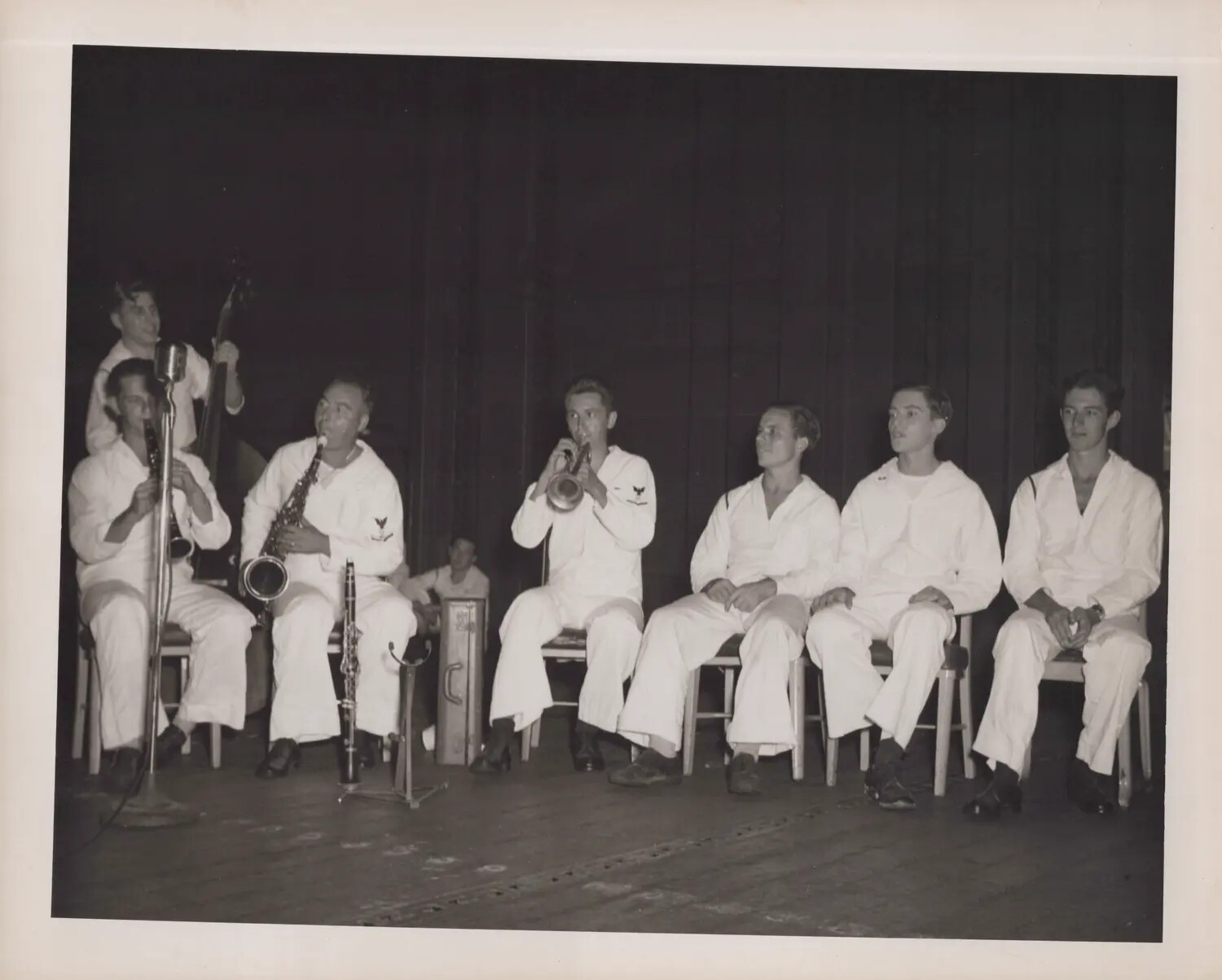 Sailors' Jazz Band Performance Aboard a U.S. Navy Escort Carrier, WWII Pacific Theater