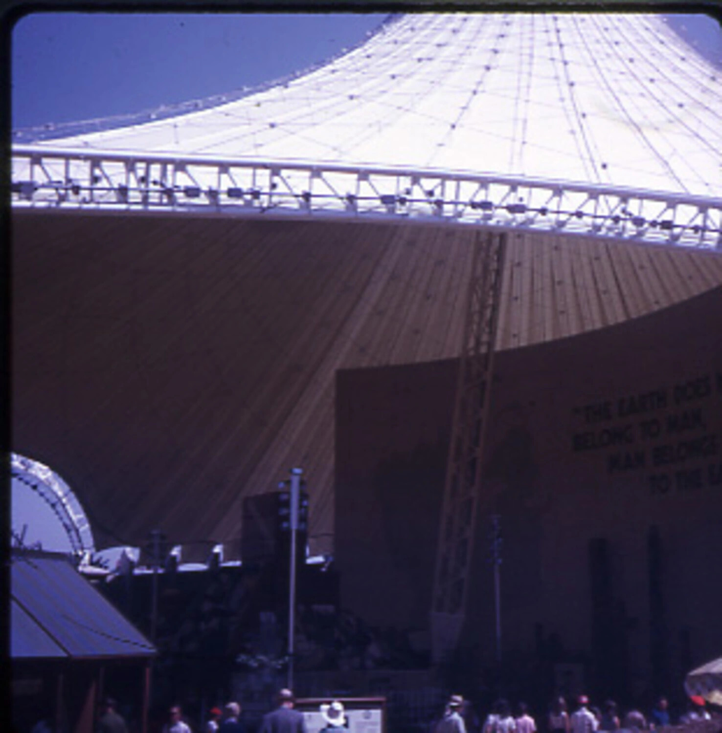 Tensile Fabric Pavilion Roof with Environmental Quotation, Likely Expo '74 World's Fair, Spokane, Washington