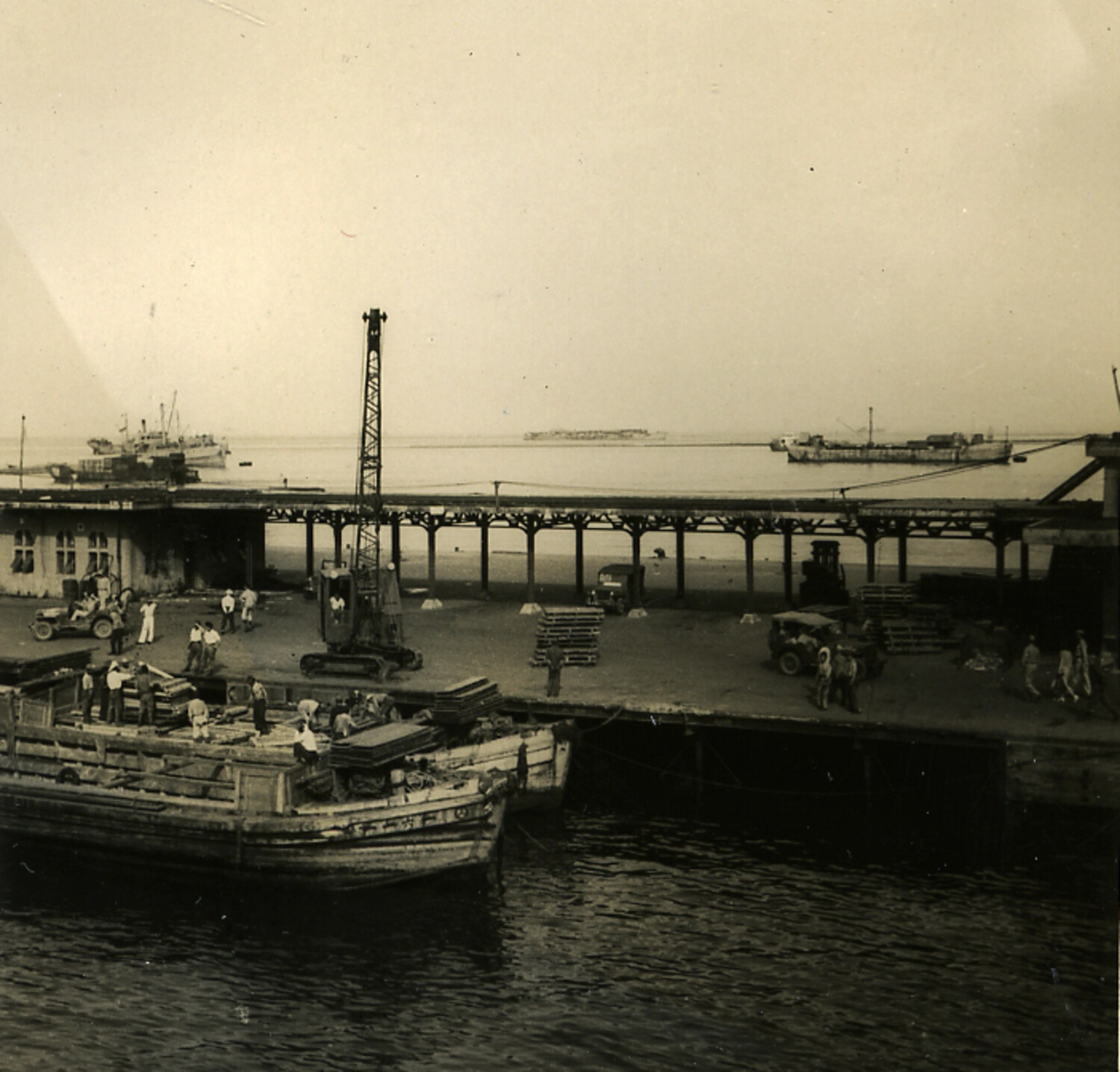 Japanese Harbor and Cargo Pier Scene, Occupied/Postwar Japan, 1950s