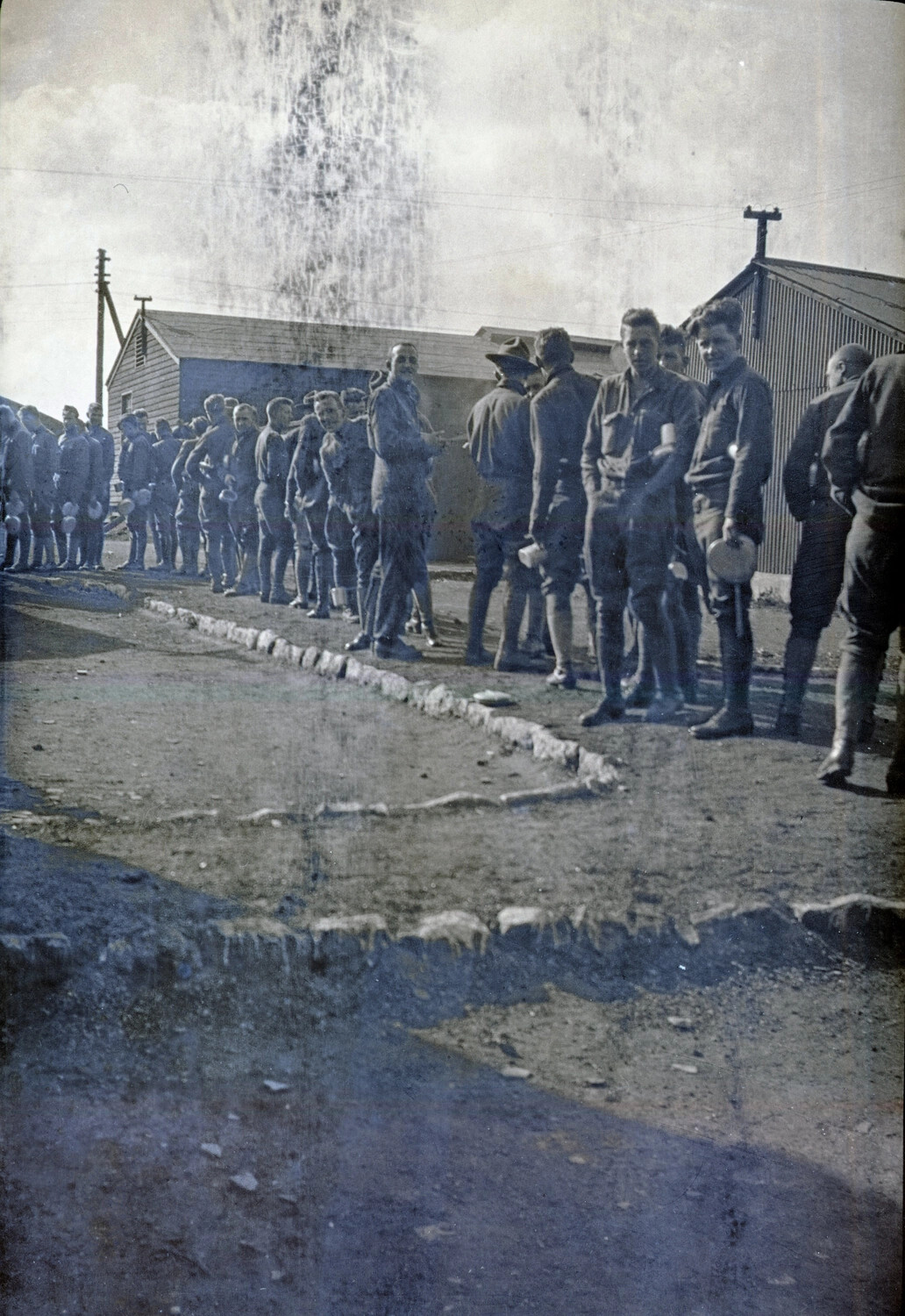 American Servicemen in Formation at a WWI-Era Camp, France