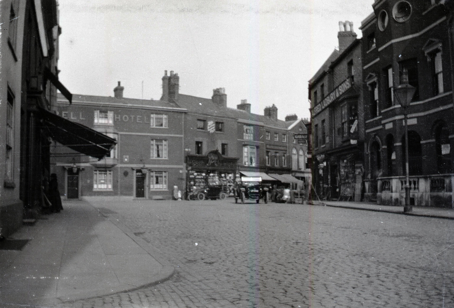 English Market Town Square with 'Bell Hotel,' WWI Era