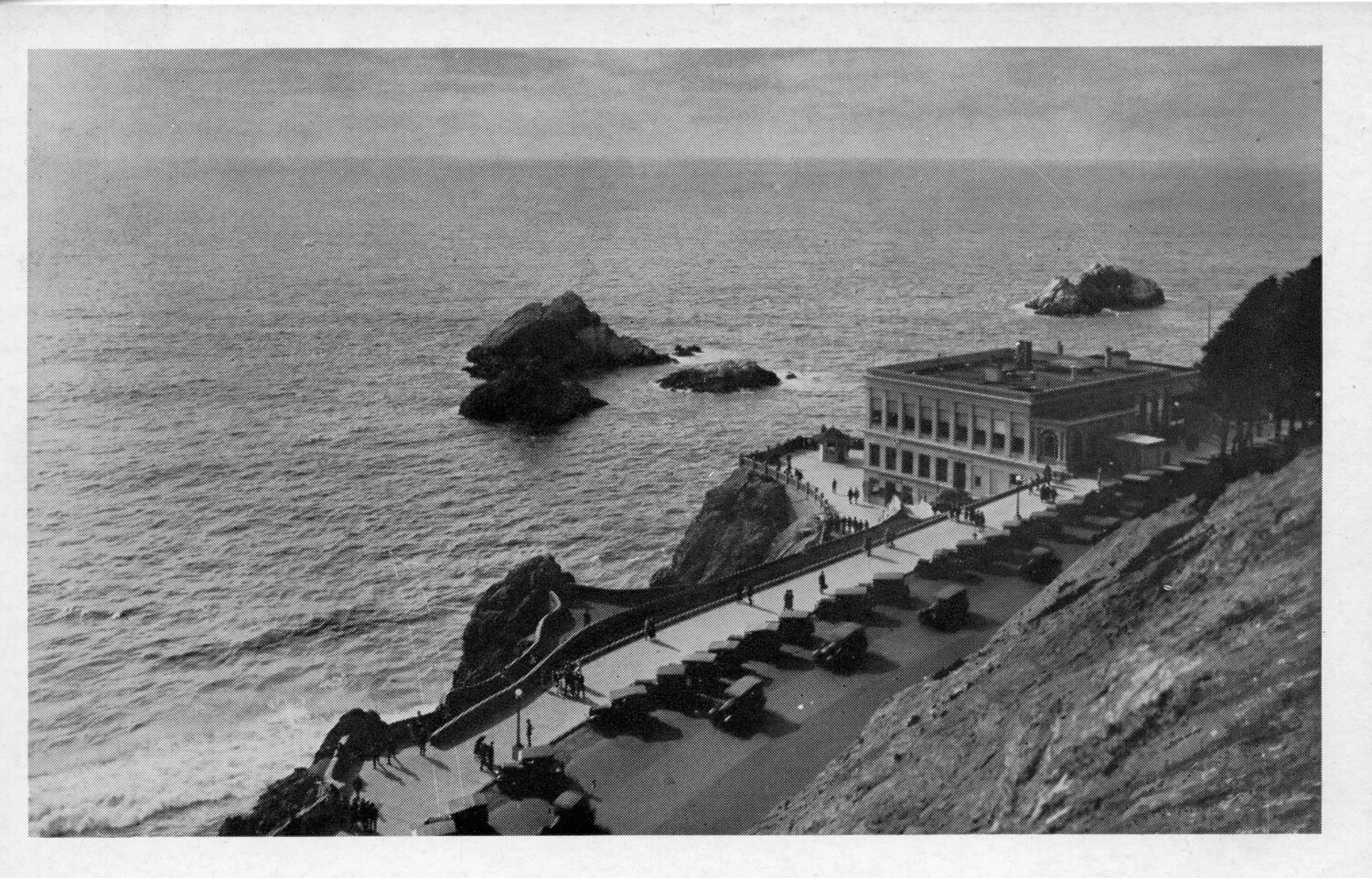 Real Photo Postcard: Cliff-Top Observation Building and Footbridge, San Francisco Coast