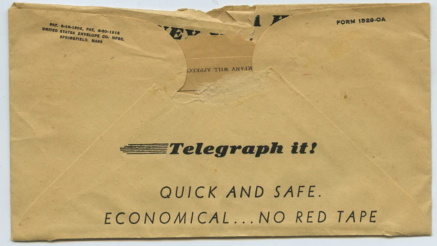 Reverse of WWII-Era Envelope with Printed Telegraph Advertisement (Moon Sammiet Letters Collection)