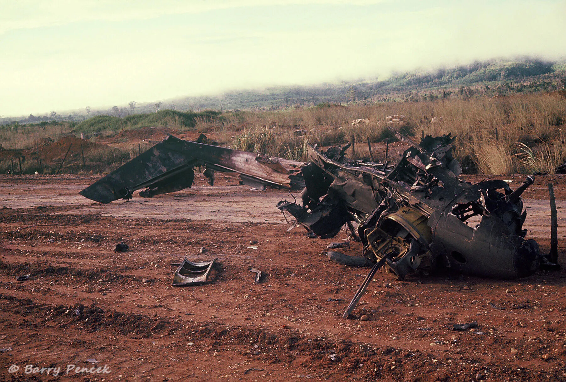 Burned Helicopter Wreckage in the Field, Operation Tailwind Area, Vietnam War