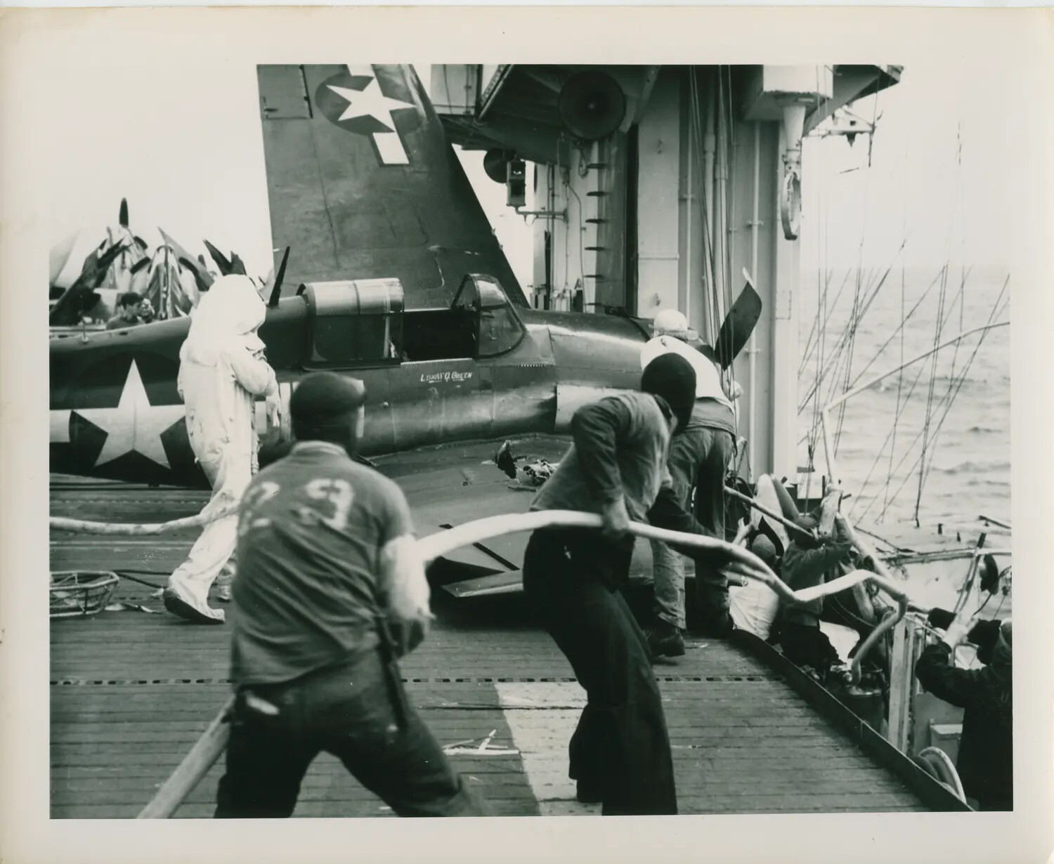 Flight Deck Crash Response Aboard USS Petrof Bay (CVE-80), WWII