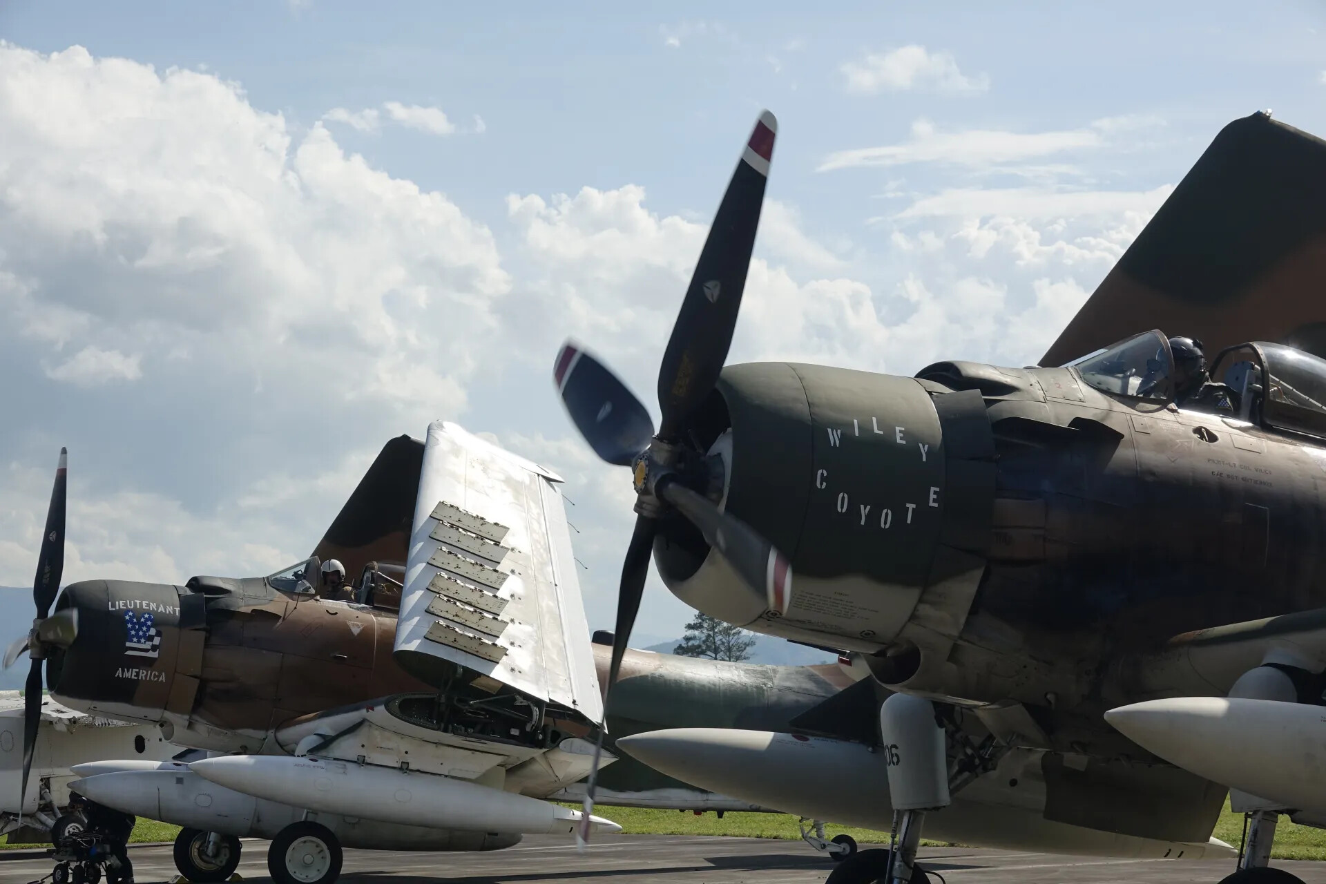 A-1 Skyraiders 'Lieutenant America' and 'Wiley Coyote' Side by Side on Ramp, May 2019