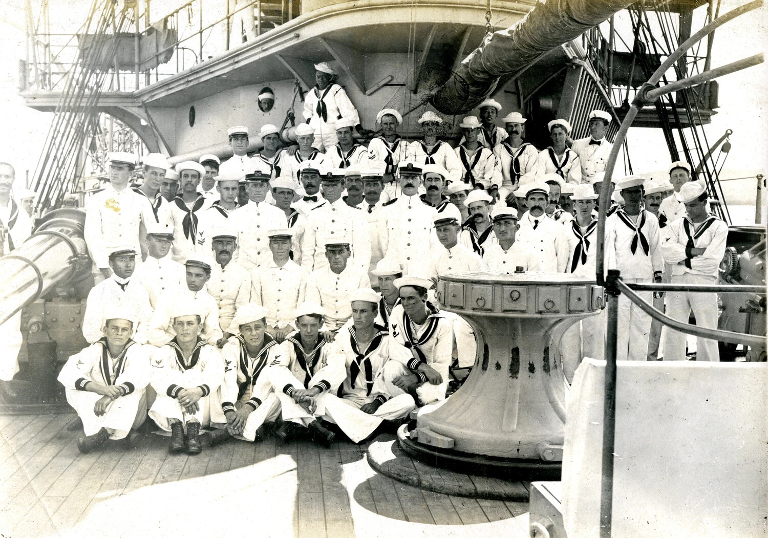 Enlarged Detail: Powder Division Group Portrait, U.S. Navy Cruiser, c. 1900-1905