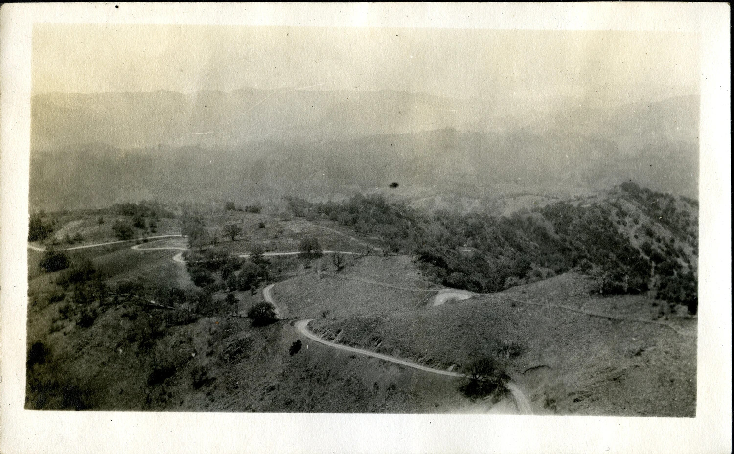 Elevated View of Winding Road Through California Hill Country, World War I Era (c. 1917-1918)