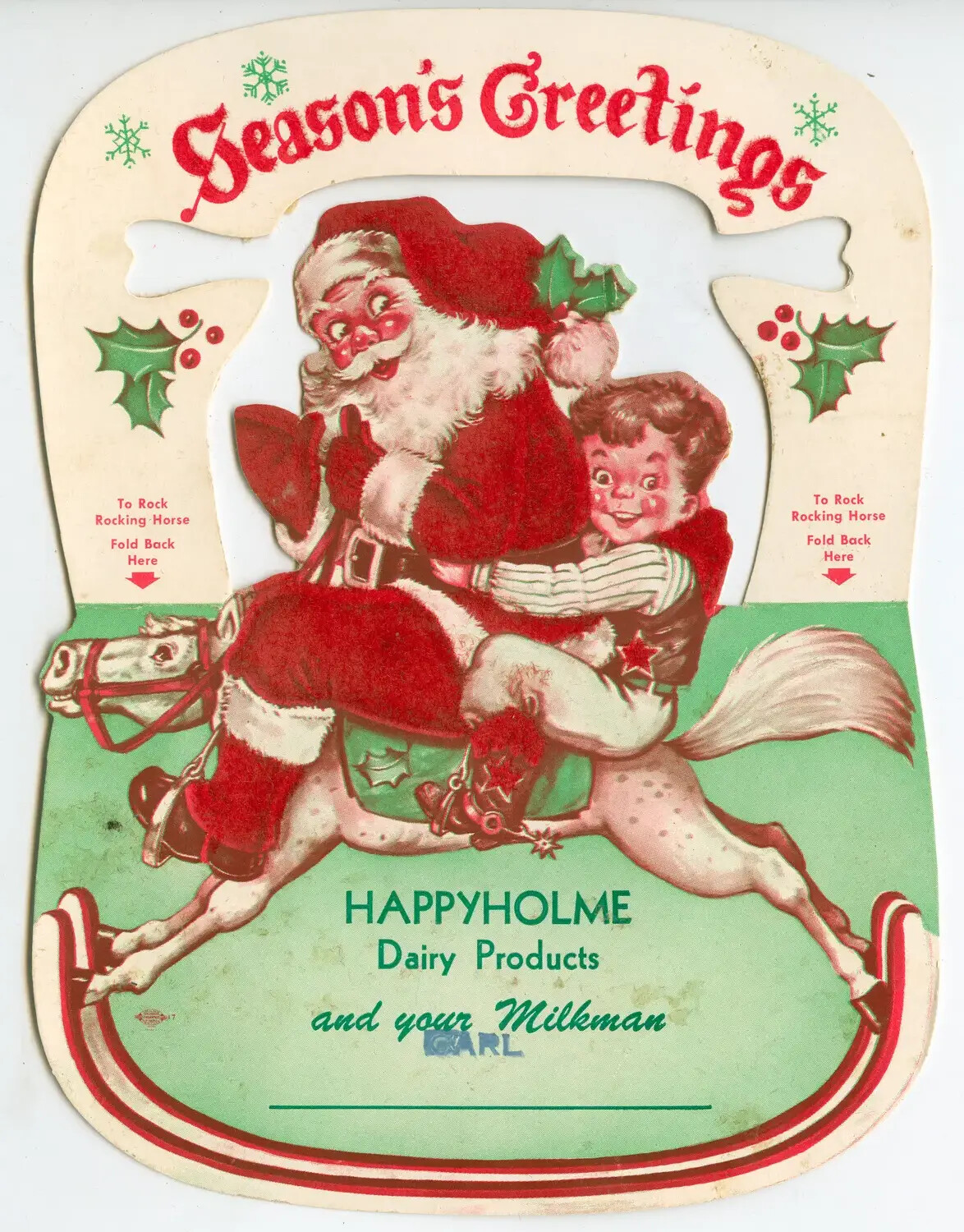 Vintage 'Season's Greetings' Die-Cut Advertising Card — Happyholme Dairy Products