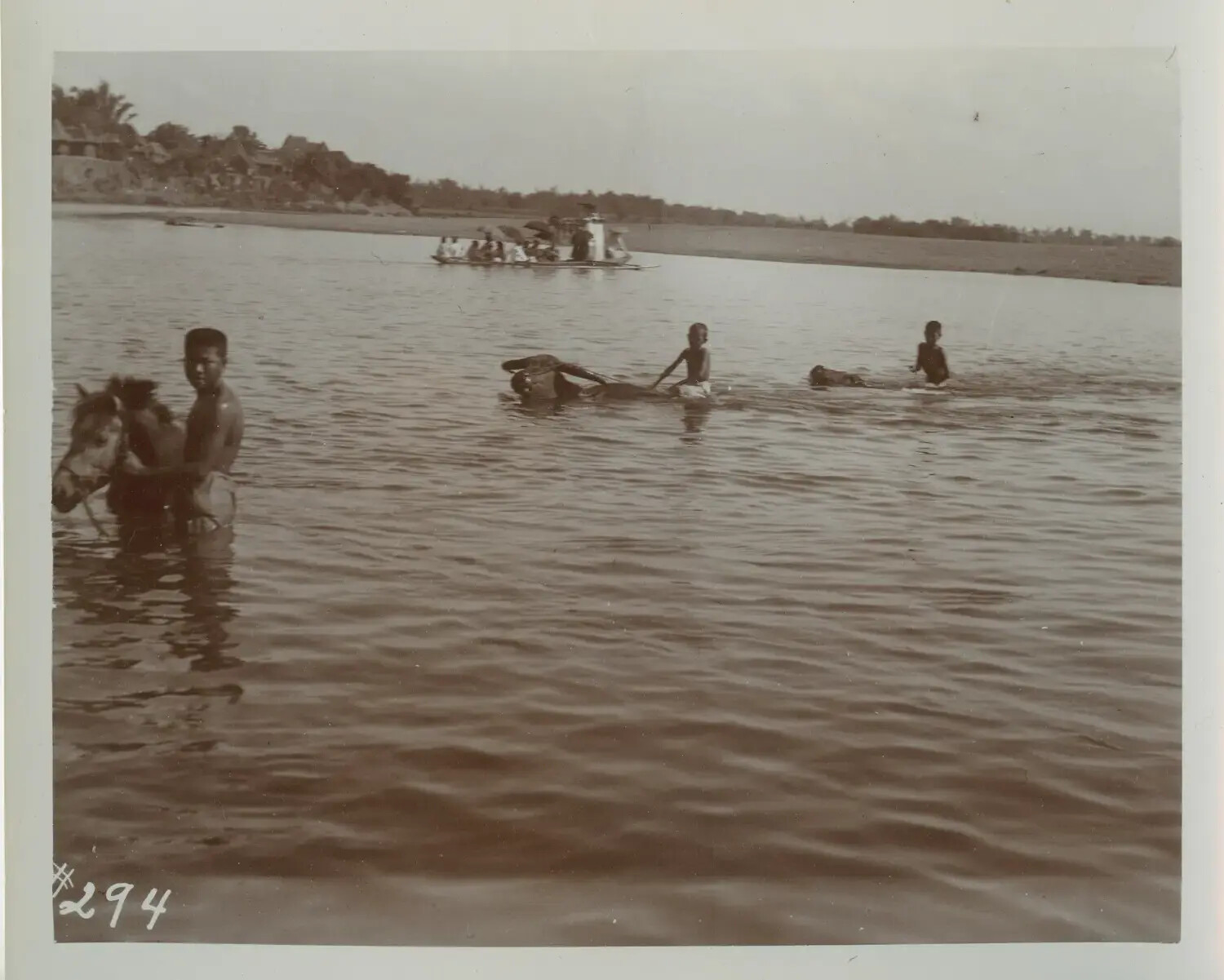 River Scene with Bathers and Horses — Philippines, 1890s
