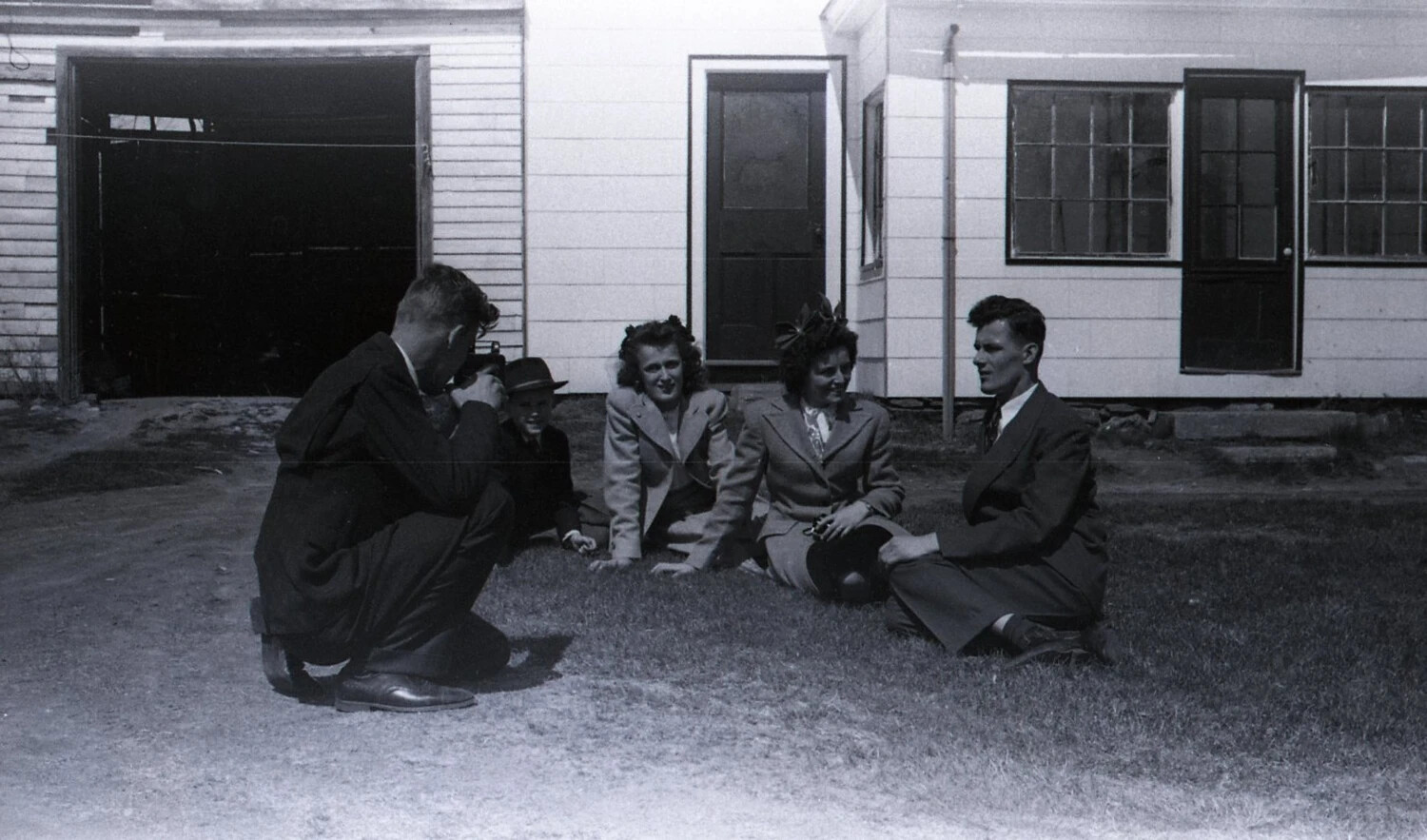 Group Portrait on Lawn Before House, Stateside Photograph, WWII Era