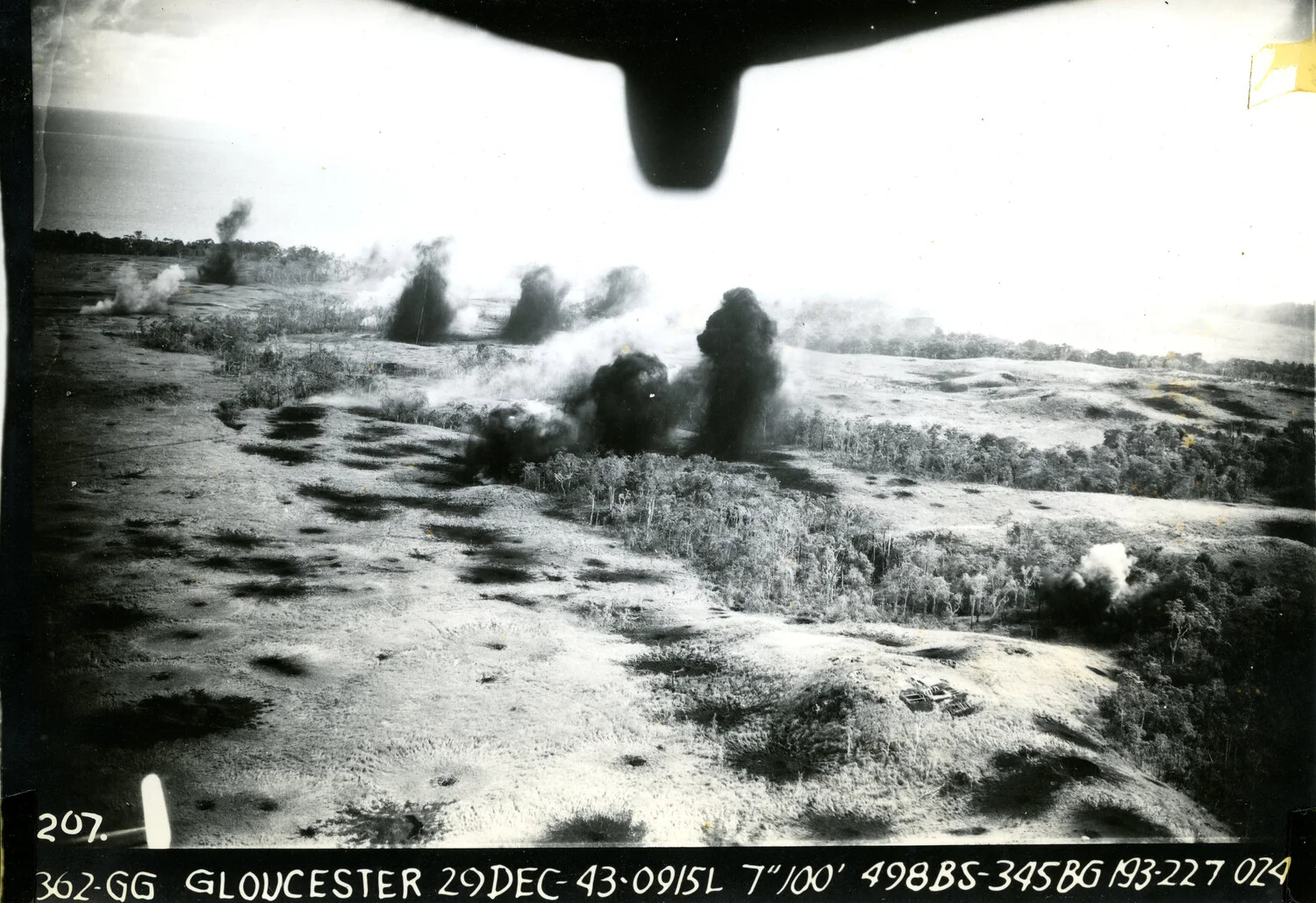 Strike Photograph, 498th Bomb Squadron Attack on Cape Gloucester, New Britain, 29 December 1943