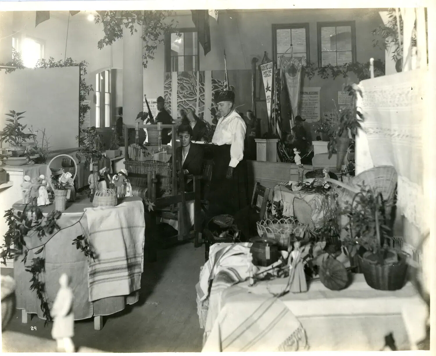 European Folk Handicrafts and Weaving Demonstration Booth, WWI-Era War Relief Exposition, Ohio, c. 1917-1918