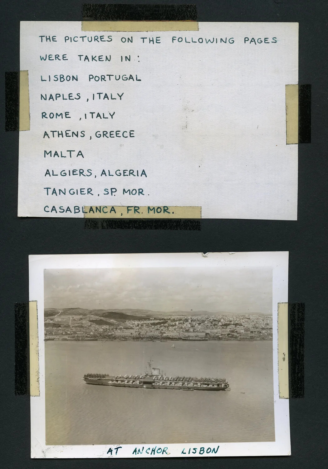 USS Franklin D. Roosevelt (CVB-42) at Anchor, Lisbon, Portugal - Cruise Album Page