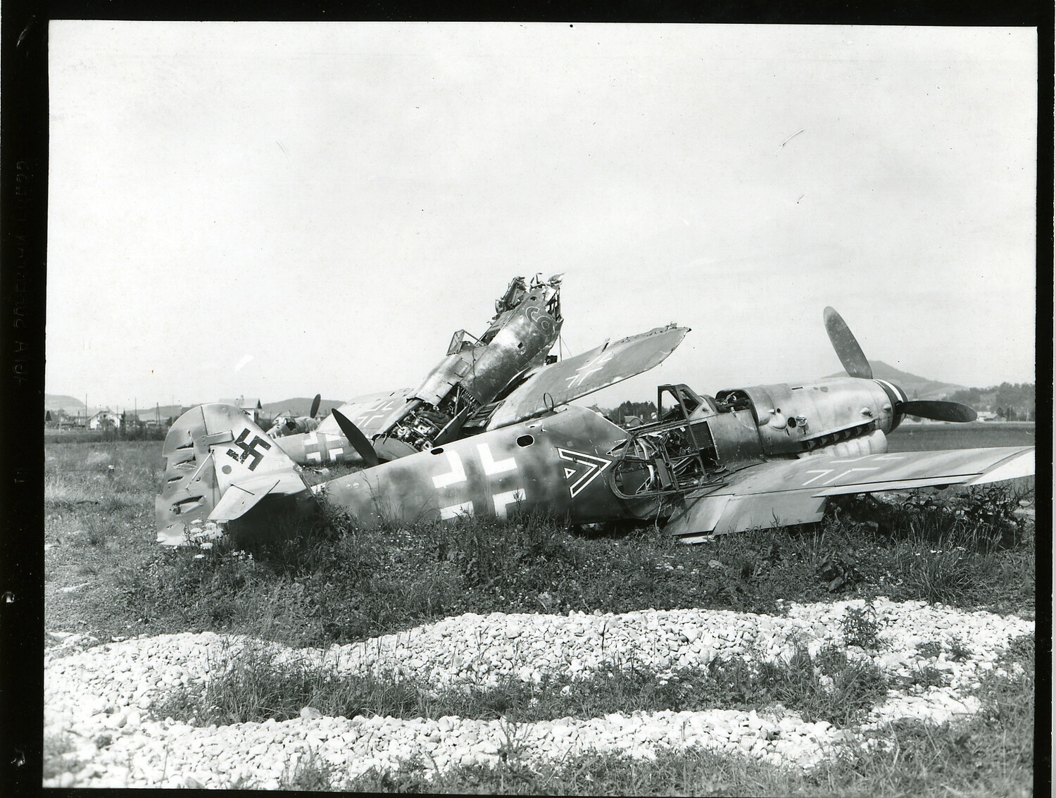 Wrecked Luftwaffe Fighter Aircraft in a Field Near Salzburg/Berchtesgaden, Germany, 1945