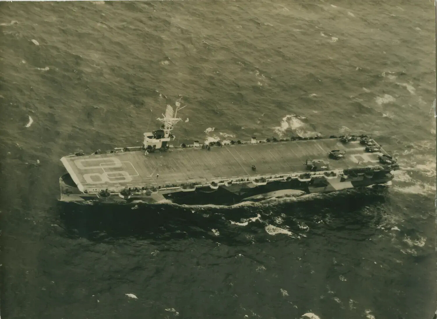 Aerial View of U.S. Navy Escort Carrier Underway at Sea, Possibly USS Petrof Bay (CVE-80), World War II