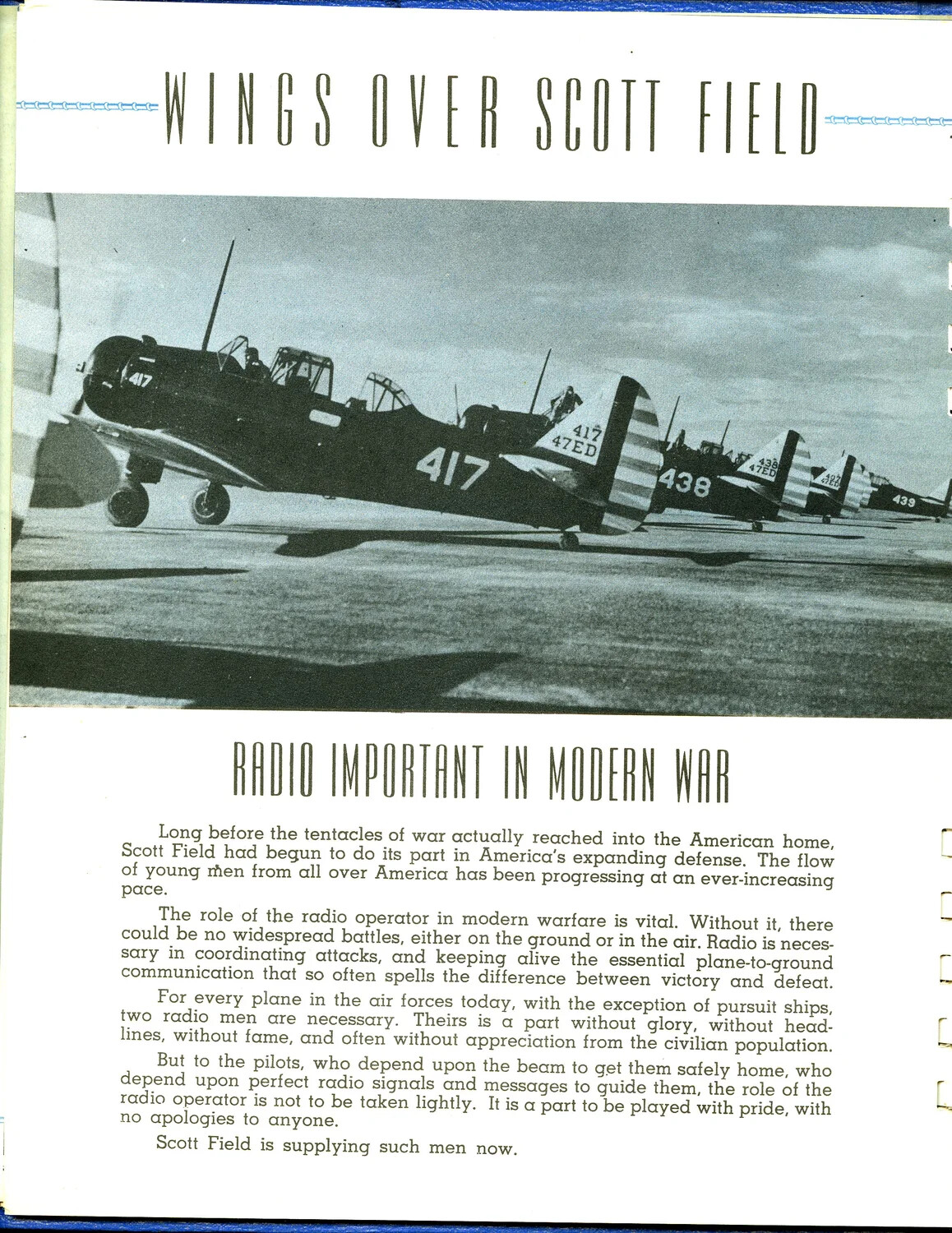 Publication Page: 'Wings Over Scott Field' with Trainer Aircraft Photo and Radio Operator Article