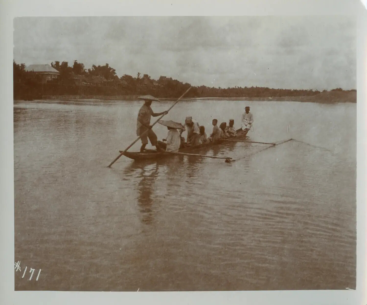 Outrigger Banca Ferrying Passengers Across a River, Philippines, Early 1900s