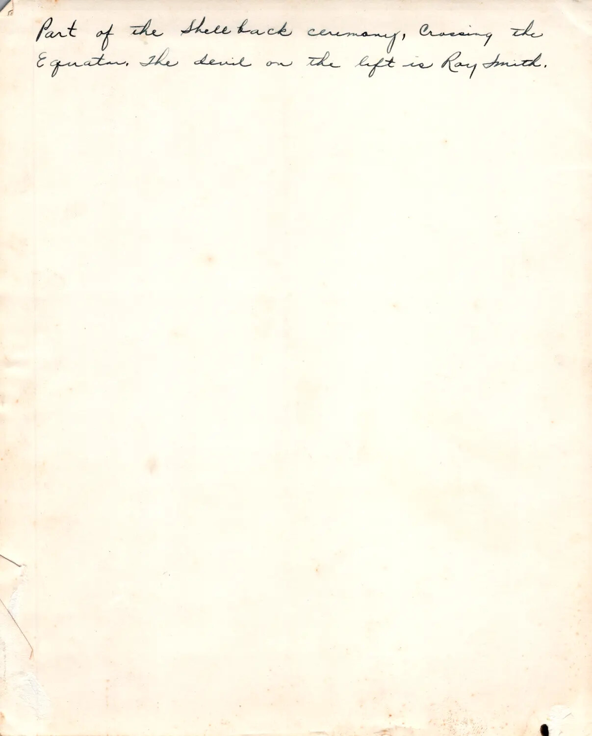 Verso Annotation, Royal Court of Neptunus Rex Photograph, USS Petrof Bay (CVE-80)