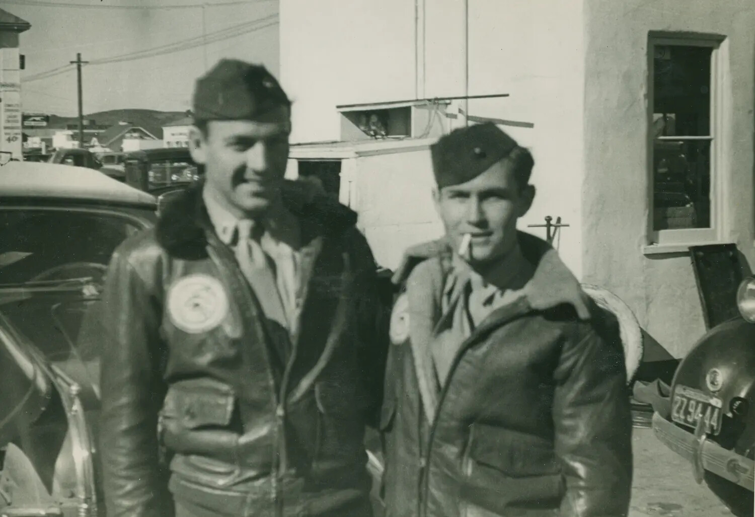 Two Airmen in Flight Jackets Posing on Street, McAleer Collection