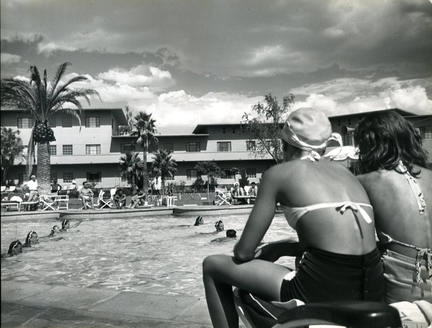 Poolside Spectators Watching Young Swimmers, Resort Hotel, c. 1949