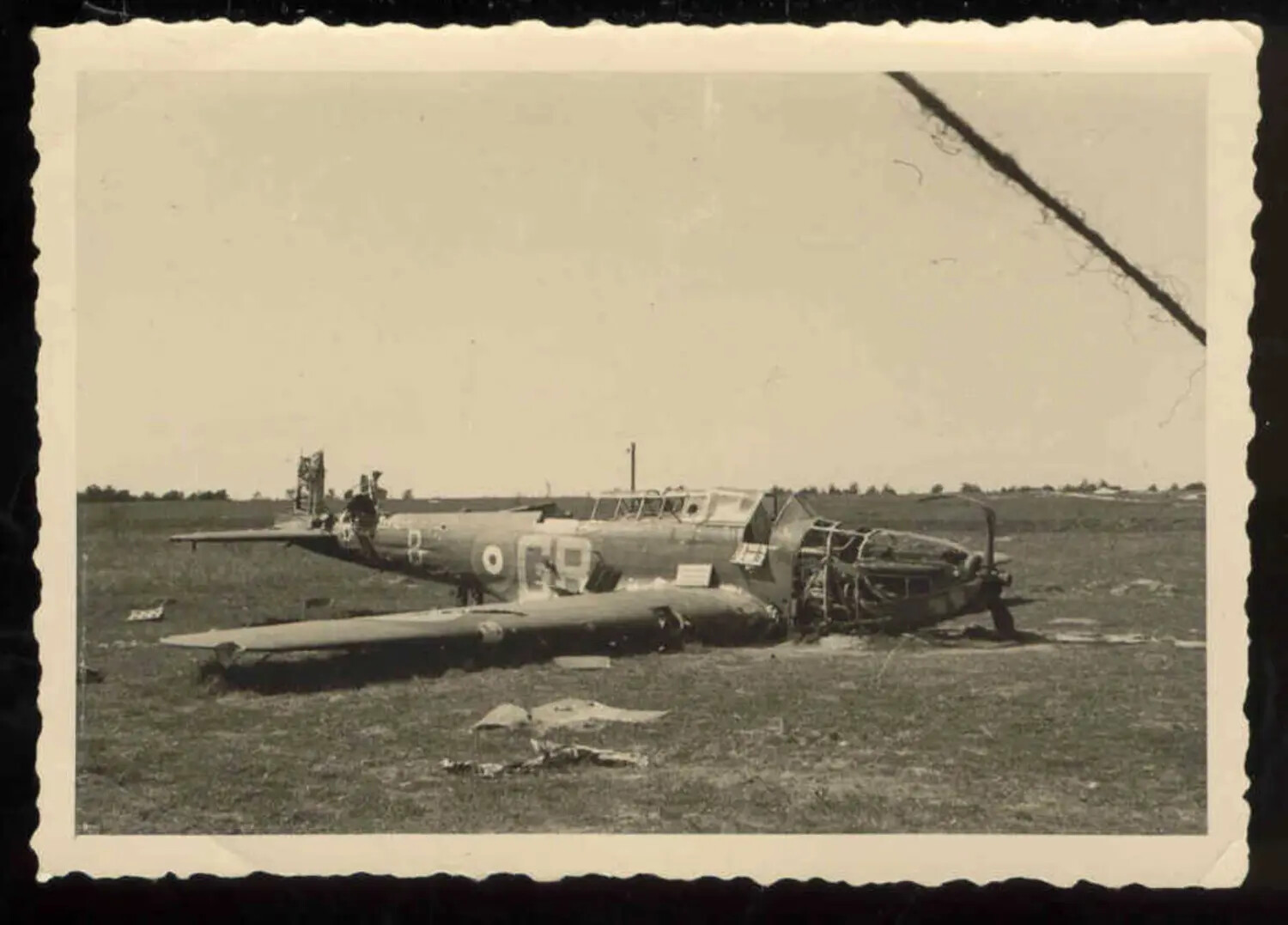 Wreckage of a Destroyed French Air Force Fighter Aircraft in a Field, Battle of France, 1940