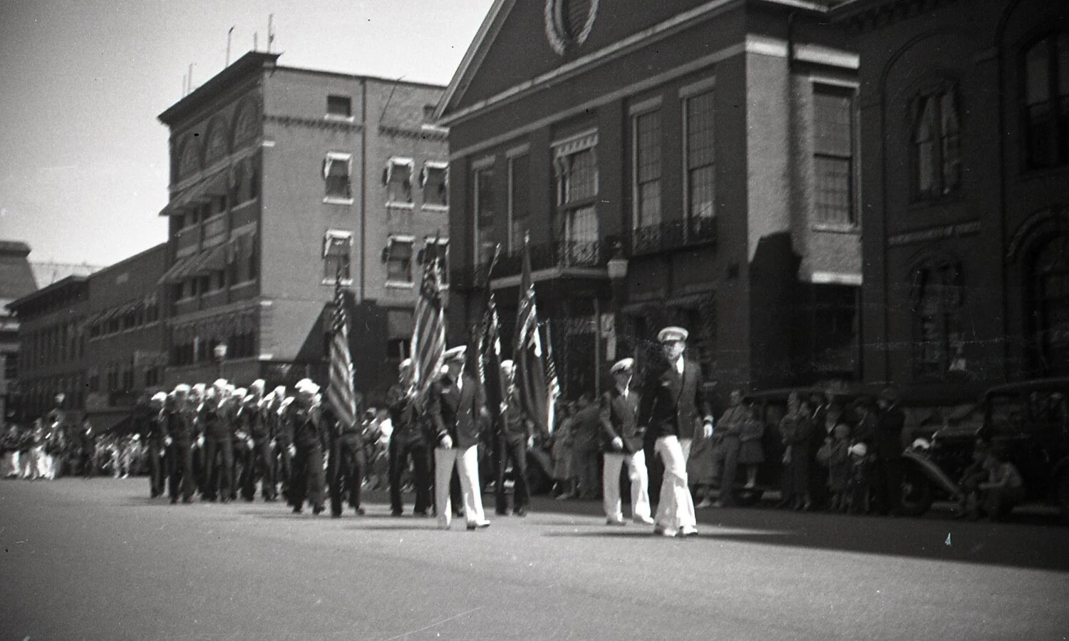 U.S. Navy Sailors in Dress Whites Marching in Civic Parade, Boston, Massachusetts, c. 1940s