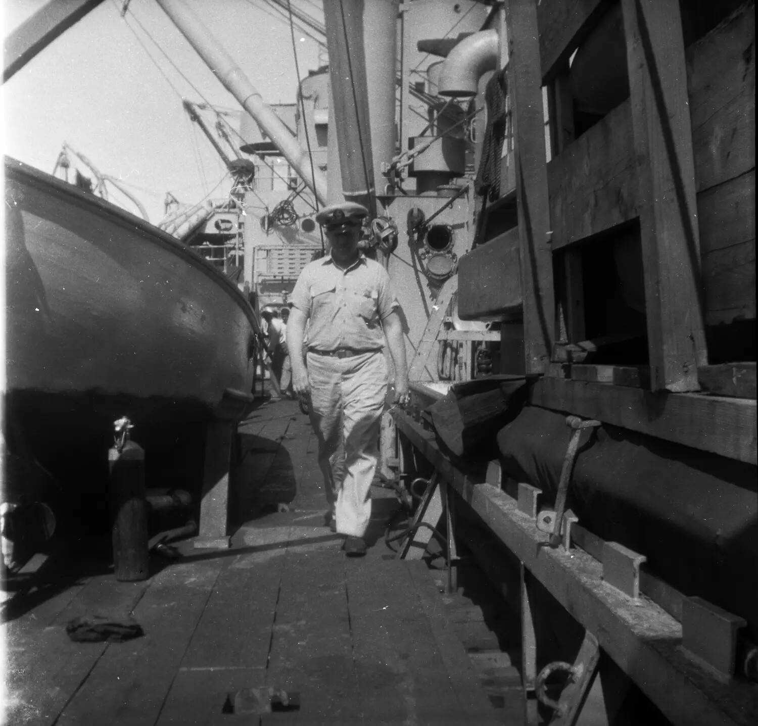 U.S. Navy Officer on Ship's Deck, Sasebo, Japan