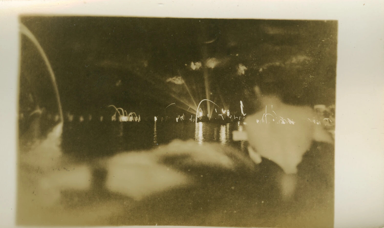 Night Photograph of Emergency Flares Over Leyte Gulf Anchorage, 'Night of the 13th,' WWII Philippines Campaign, 1944
