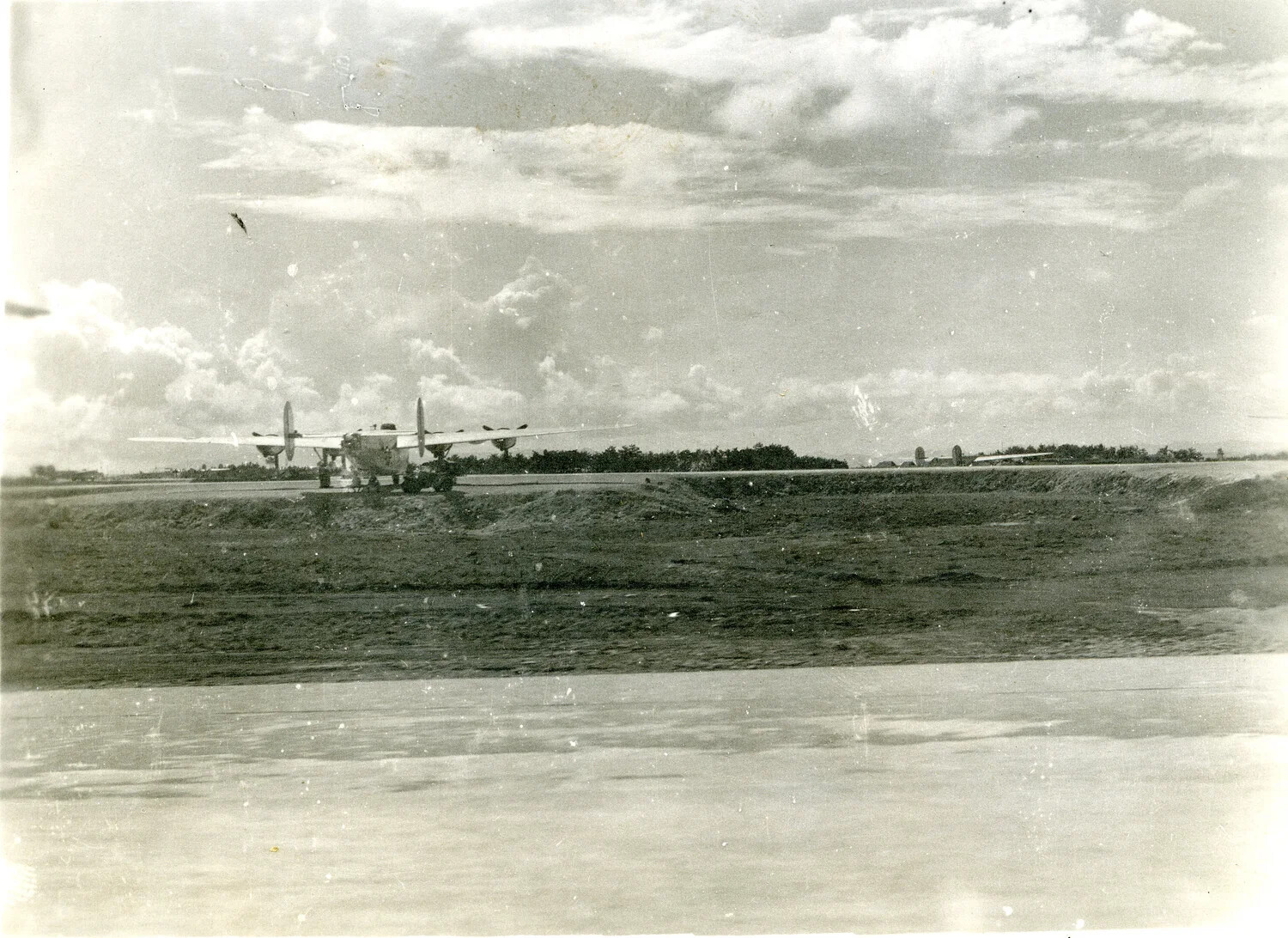Four-Engine Bomber on Airstrip, Ie Shima, WWII Pacific Theater