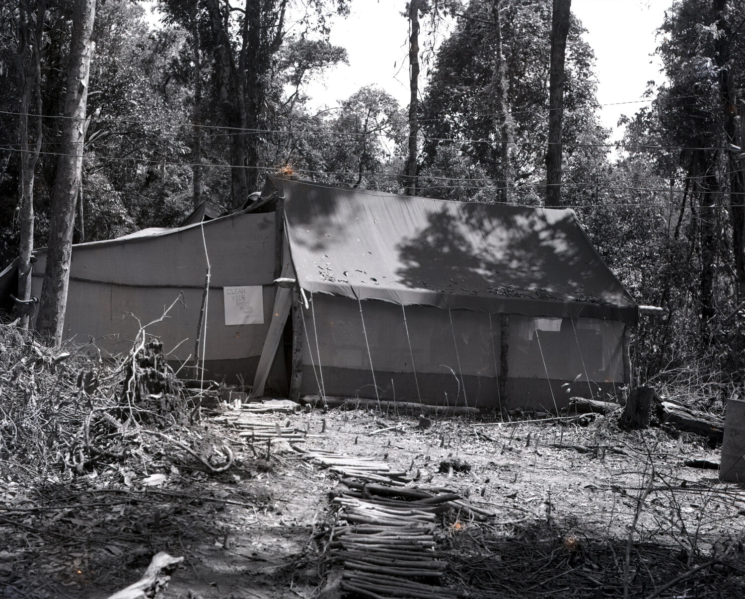 Squadron Tent with Hand-Lettered Sign in Jungle Camp, China-Burma-India Theater, WWII