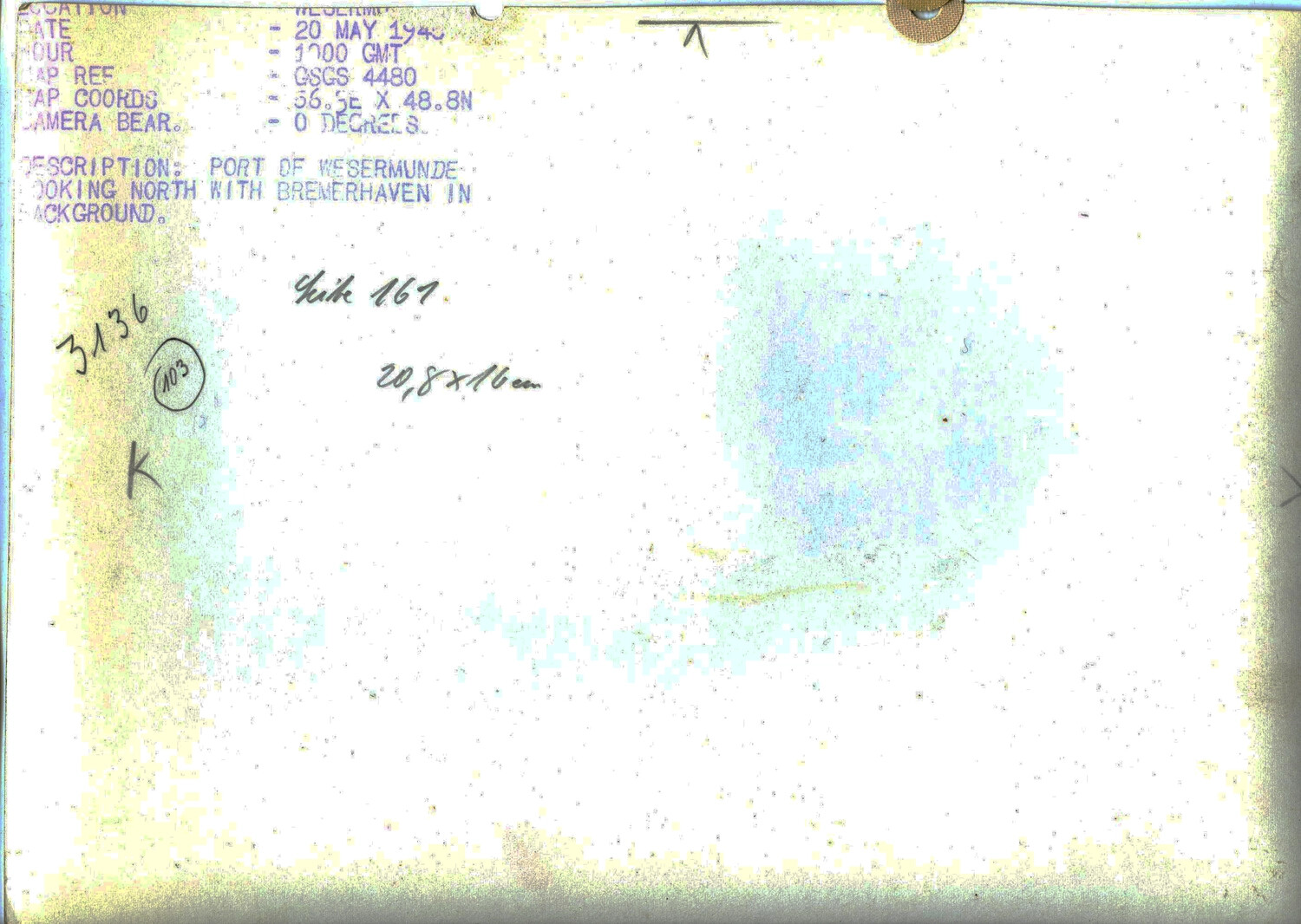 Verso of WWII Aerial Reconnaissance Photograph - Port of Wesermünde and Bremerhaven, Germany