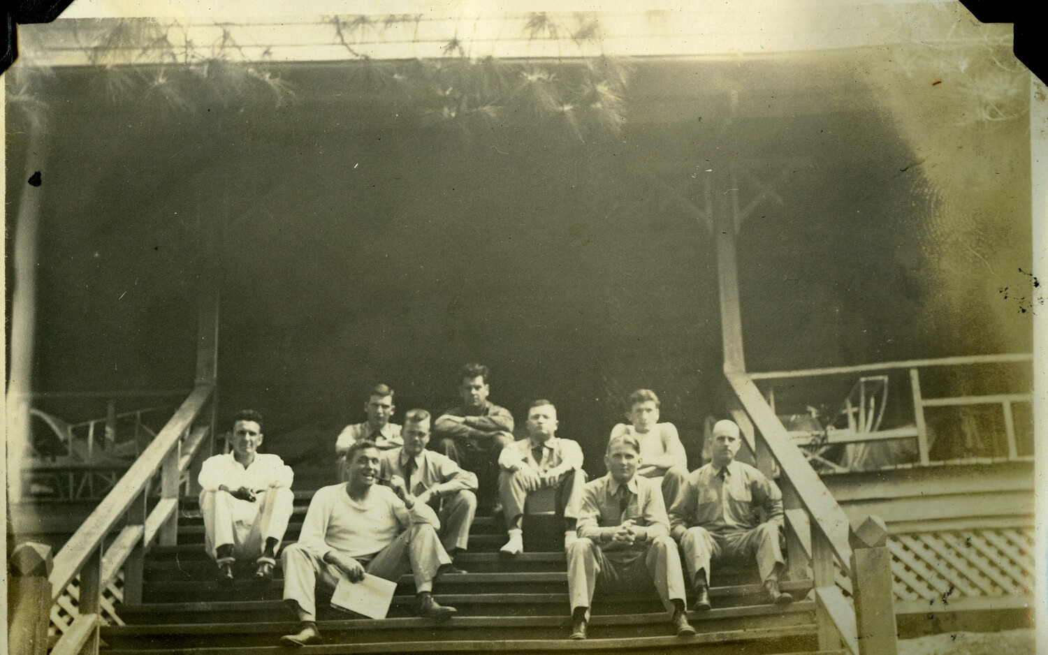 Group Portrait of Nine Servicemen on Porch Steps, Manila Area, Philippines, c. 1930s–1940s