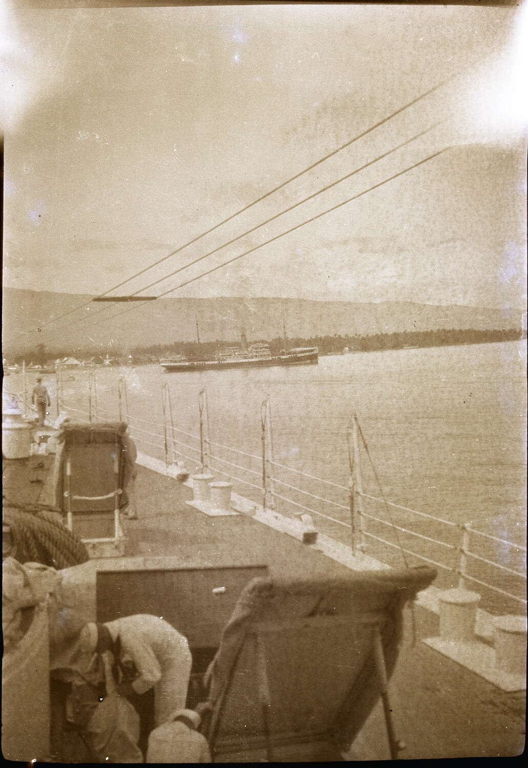 U.S. Navy Vessel Deck View of Anchored Steamship, China/Pacific Station, c. 1930s