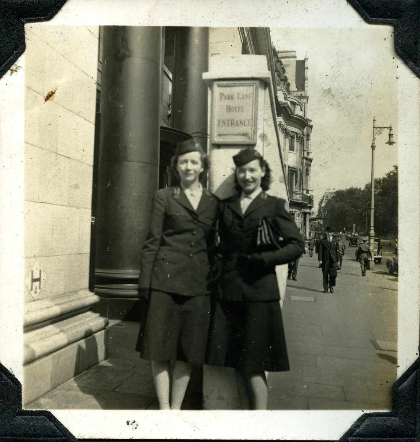 Two Servicewomen at the Park Lane Hotel, London, WWII Era