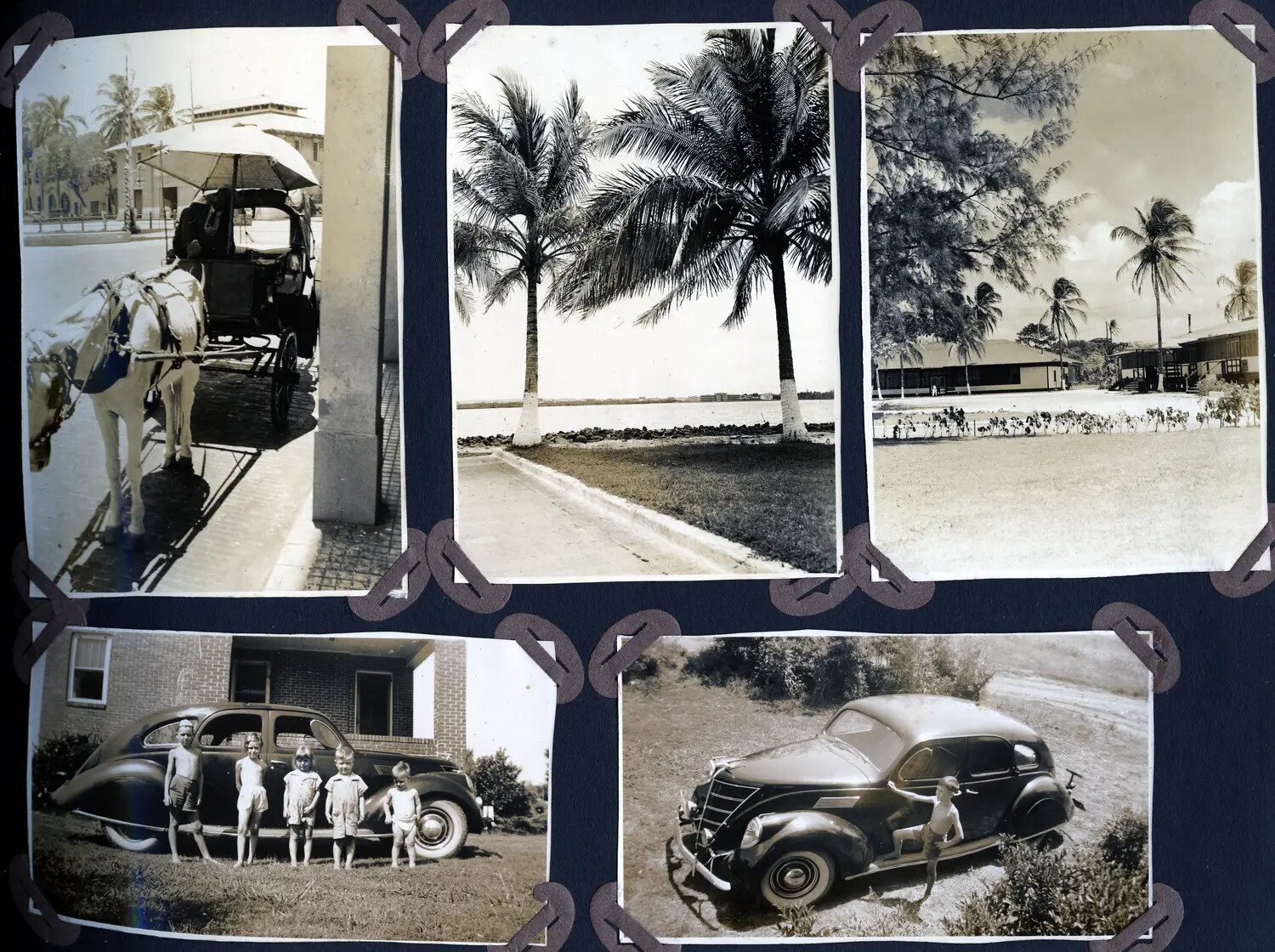 Family Life in the Panama Canal Zone, Album Page with Five Snapshots, WWII Era