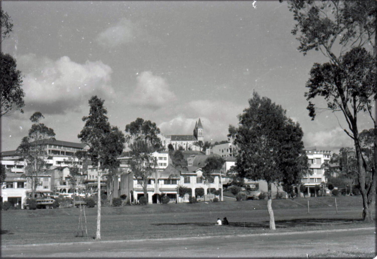 View of Baguio City with Baguio Cathedral, Philippines, January 18, 1955