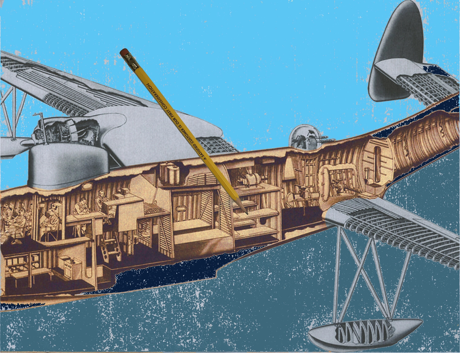 Cutaway Illustration of Patrol Bomber Flying Boat Interior with Crew Bunks