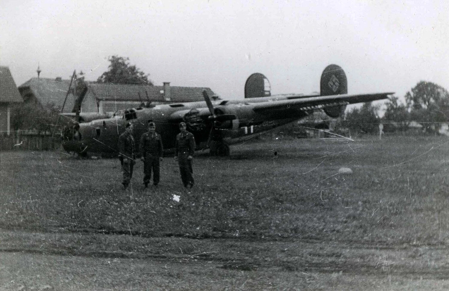 Captured German Twin-Tailed Luftwaffe Aircraft with Ground Personnel, WWII European Theater