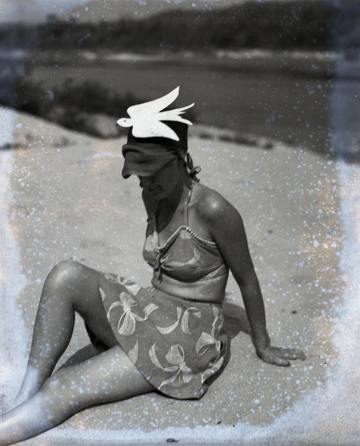 Woman in Beachwear on a Burmese Riverbank, WWII-Era Personal Photograph