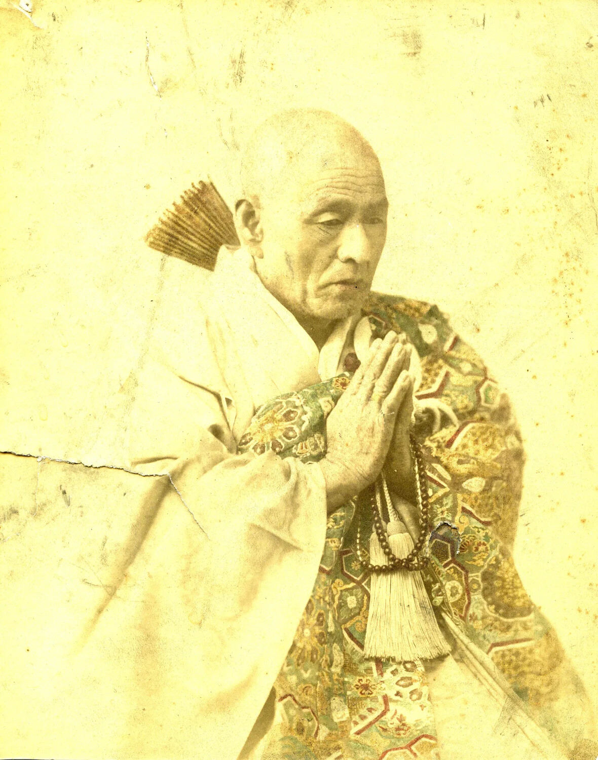 Hand-Tinted Portrait of a Buddhist Monk in Ceremonial Robes, Japan (Original Print)