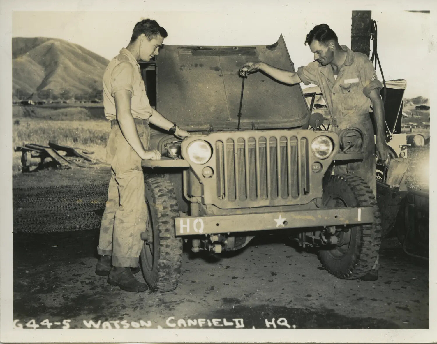 Ground Crewmen Servicing an HQ Jeep, 312th Bombardment Group, Pacific Theater, WWII