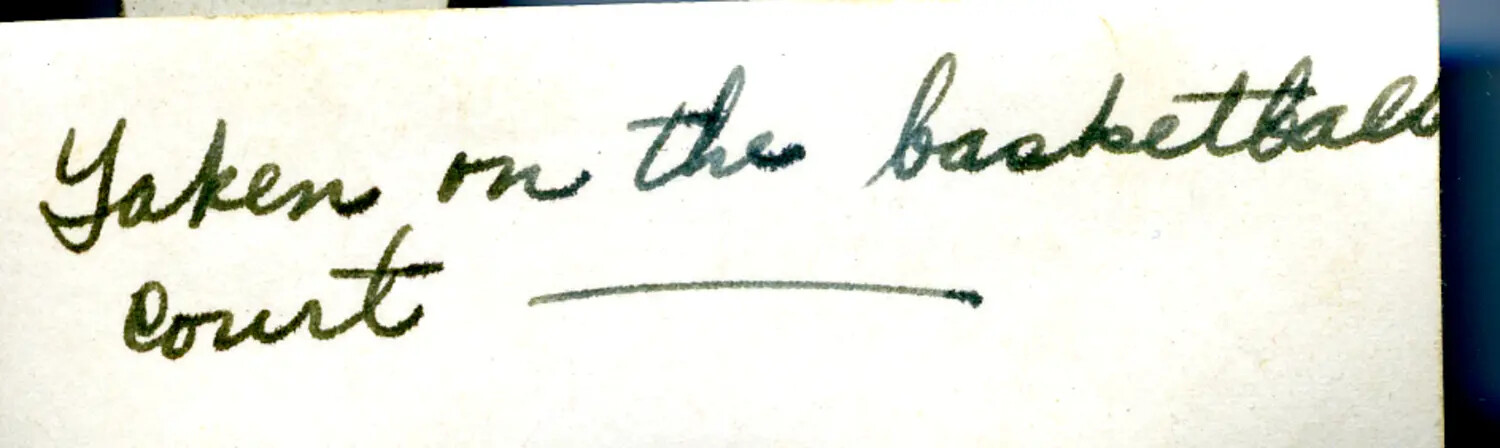 Handwritten Album Caption: 'Taken on the Basketball Court' - CBI Theater Archive