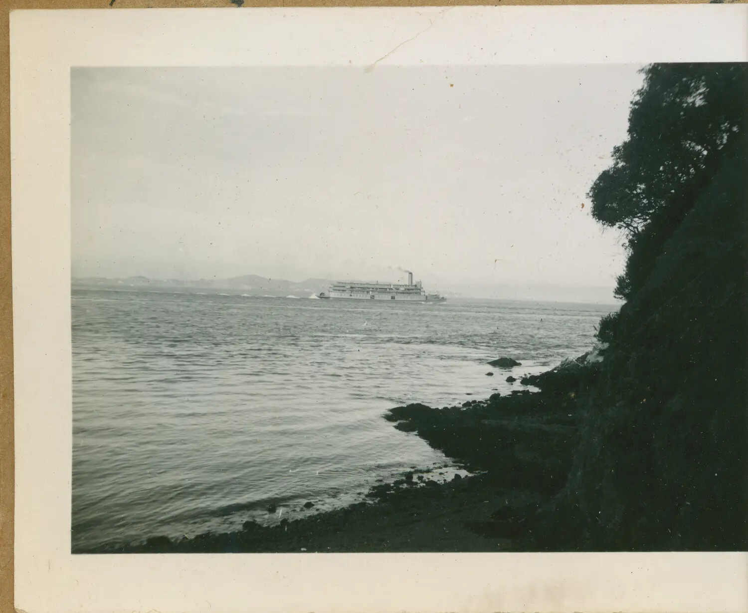 Interisland Steamer Passing Rocky Hawaiian Coastline, WWII Era
