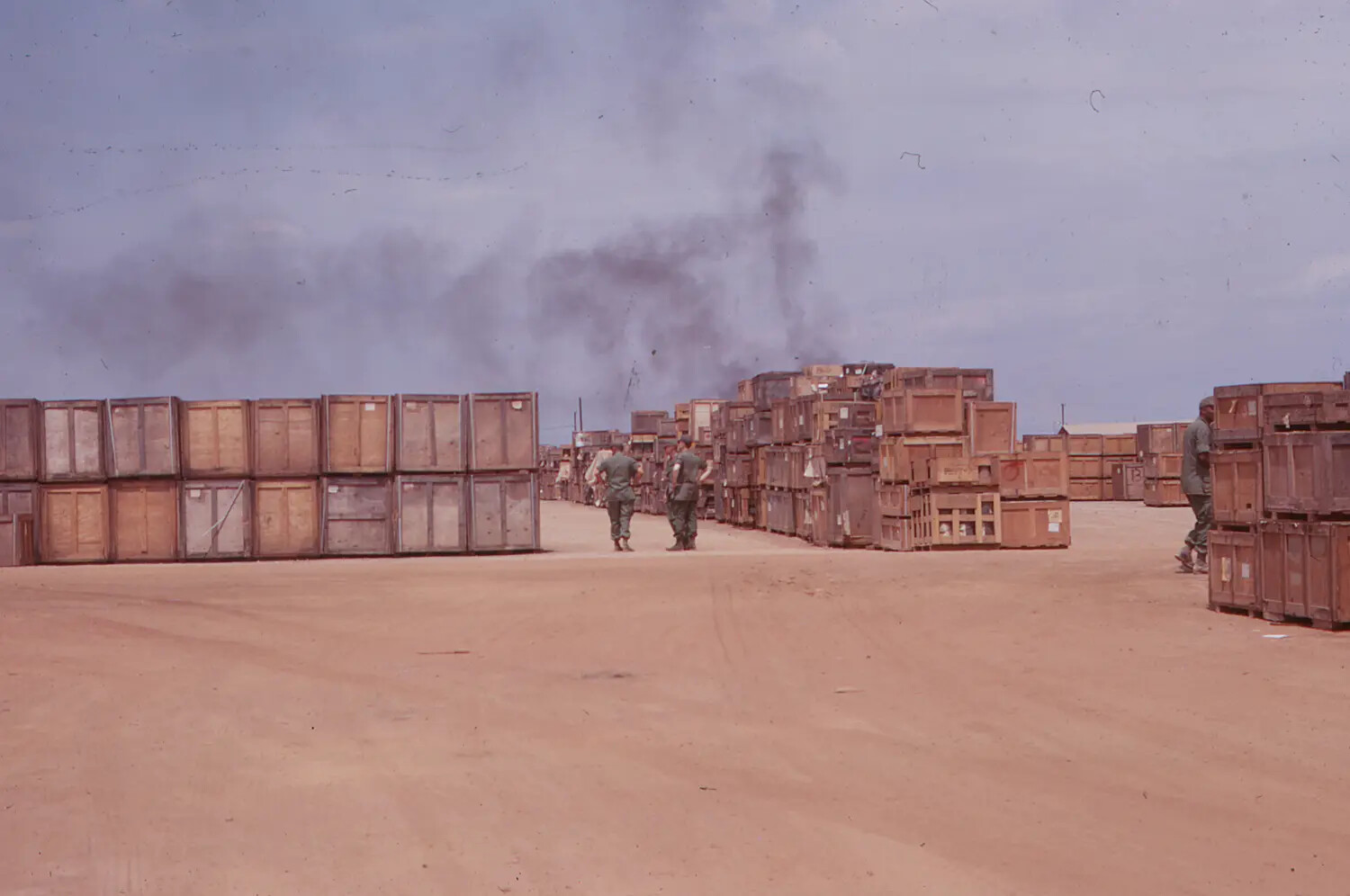 Supply Depot with Smoke Plumes During the 1968 Tet Offensive, Vietnam
