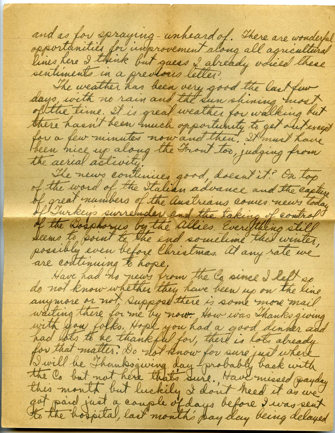 Handwritten WWI Letter from Pvt. Willis W. Wagener, Late 1918