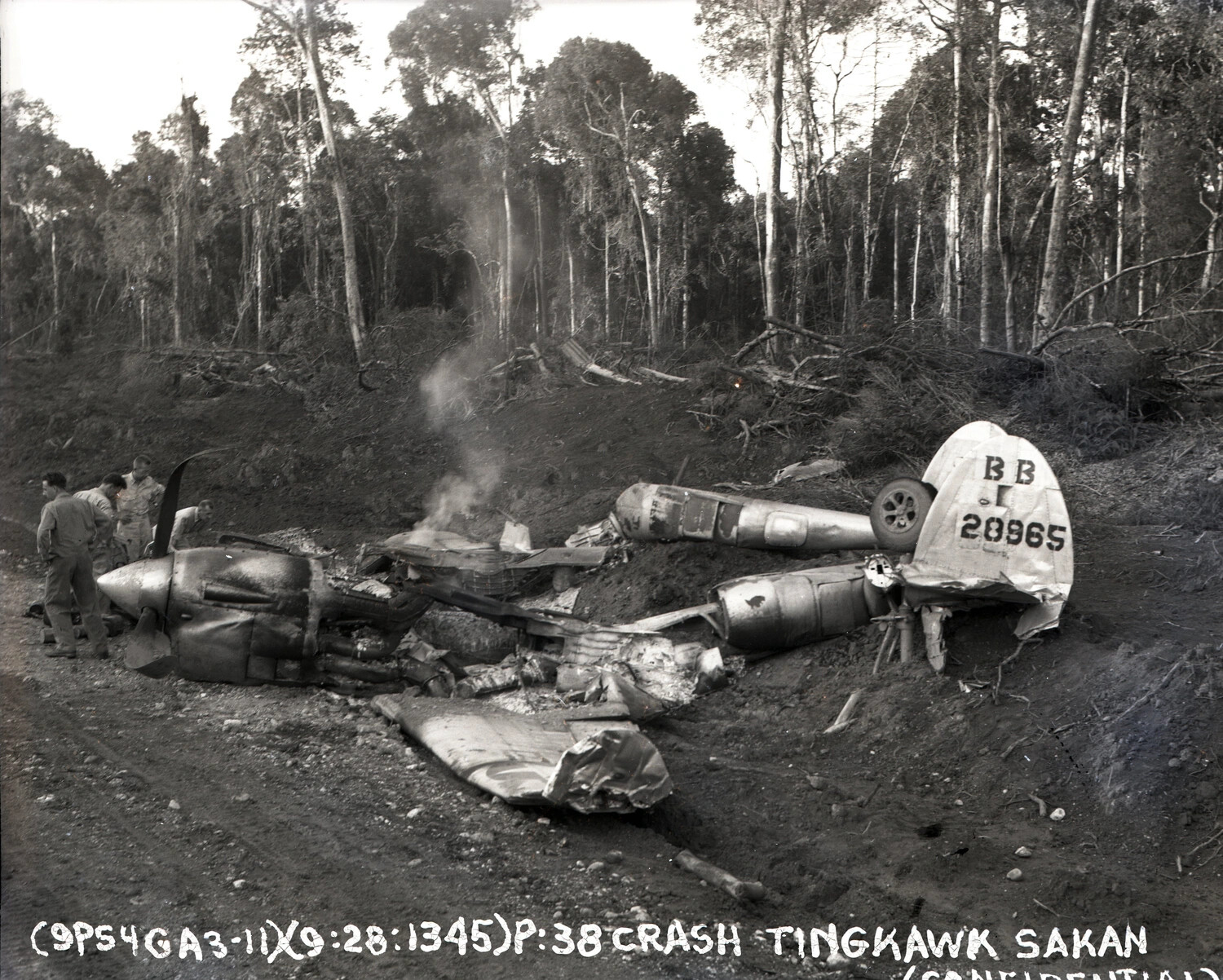 Wreckage of Crashed P-38 Lightning Fighter, Tingkawk Sakan Airstrip, Burma, WWII CBI Theater